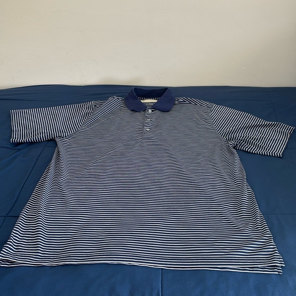Donald Ross navy and white striped golf polo Men L. Like new condition. Classic!